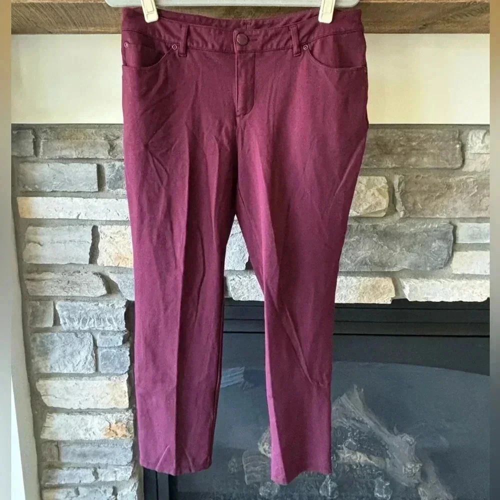Signature Slimming Christopher and Banks Pants 12 Petite Burgundy Stretch